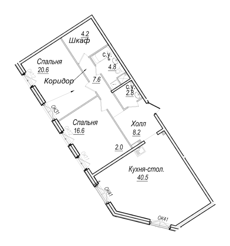 2-комнатная квартира 107.3 м², 4/8 эт., Комплекс апартаментов «Meltzer Hall»